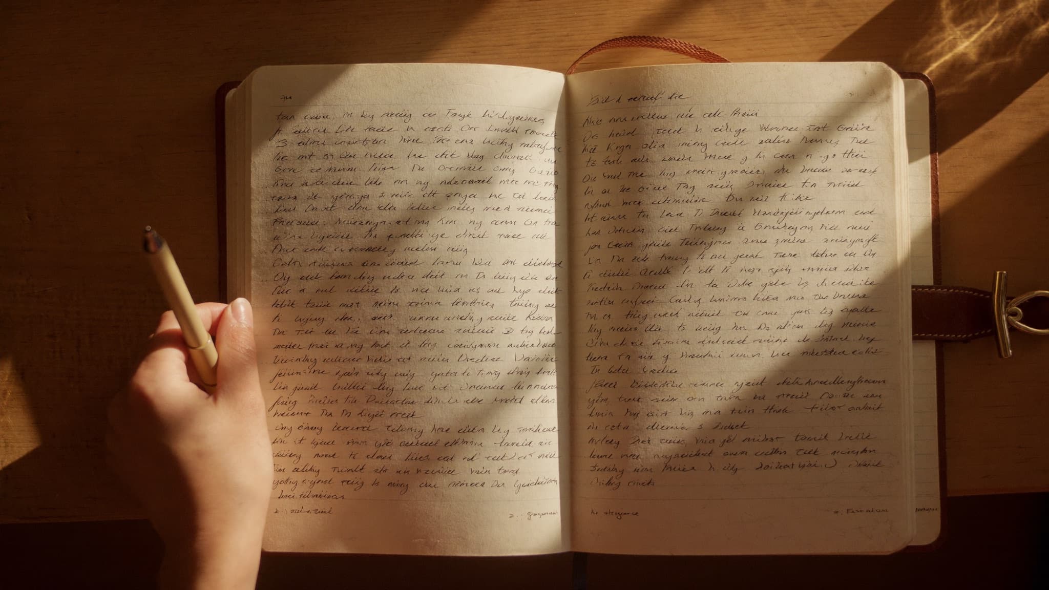 A hand writing in a leather notebook \u2014 ad strategy before ad spend